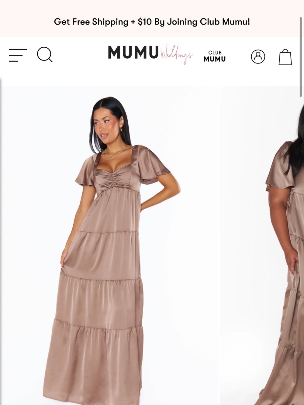 Show Me Your MuMu Satin Tiered Maxi Dress in Taupe